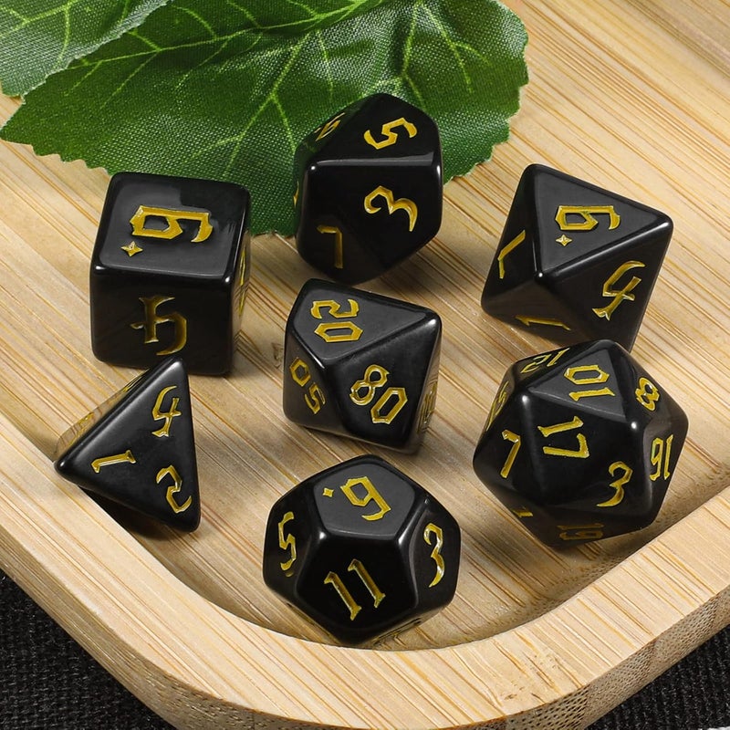 CiaraQ DND Polyhedral Dice Set with Dice Bag for Dungeons and Dragons RPG MTG Role Playing Table Games (Black+Gold Font) - Image 5